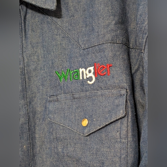 NWT Wrangler Mexican Flag Western Snap Button Indigo Denim Shirt Size Medium - Picture 6 of 11